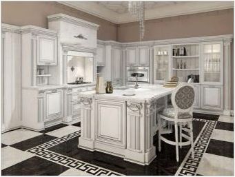 Бяла кухня с патина: дизайнерски функции и красиви примери