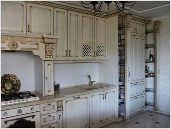 Бяла кухня с патина: дизайнерски функции и красиви примери