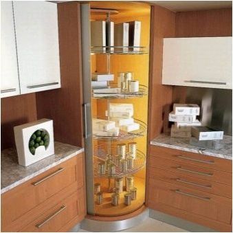 Ъглови шкафове в кухнята: разновидности, избор и примери