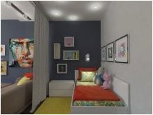 Спалня, съчетана с детска стая: зониращи правила и опции за проектиране