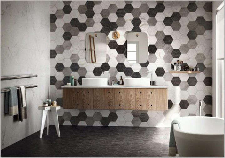 Tile & # 171 + клетки & # 187 + в банята: функции и опции за дизайн
