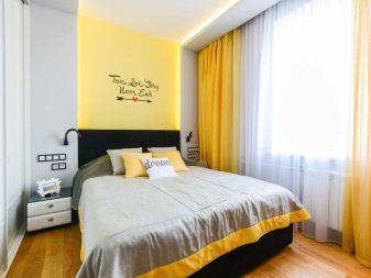 Жълта спалня: професионалисти, минуси и функции