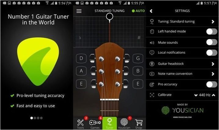 Изберете Android приложения, за да настроите китарата